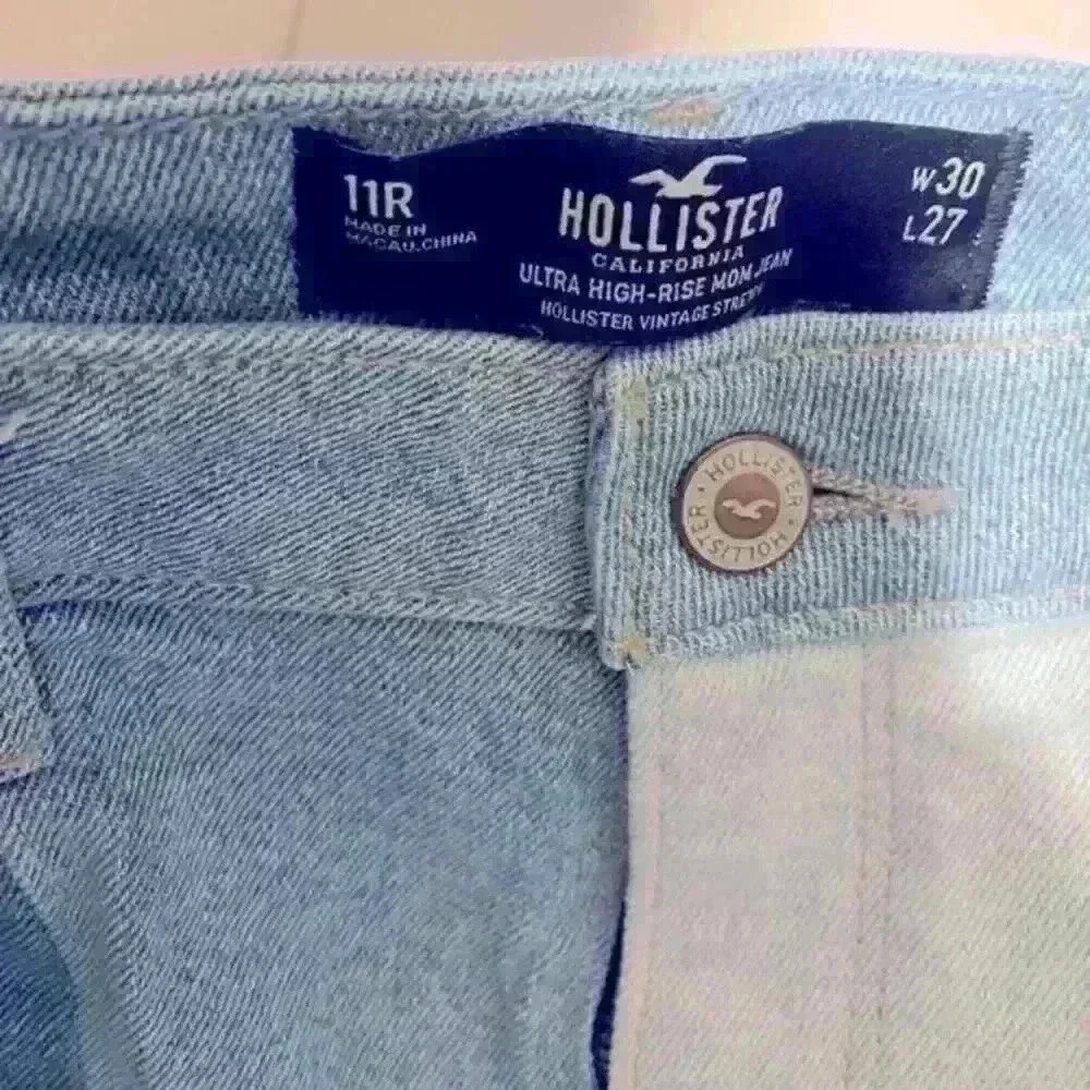 Hollister Ultra High Rise Mom Jeans Vintage Stretch Patchwork 11R Raw Hem 30/27 - Picture 3 of 7